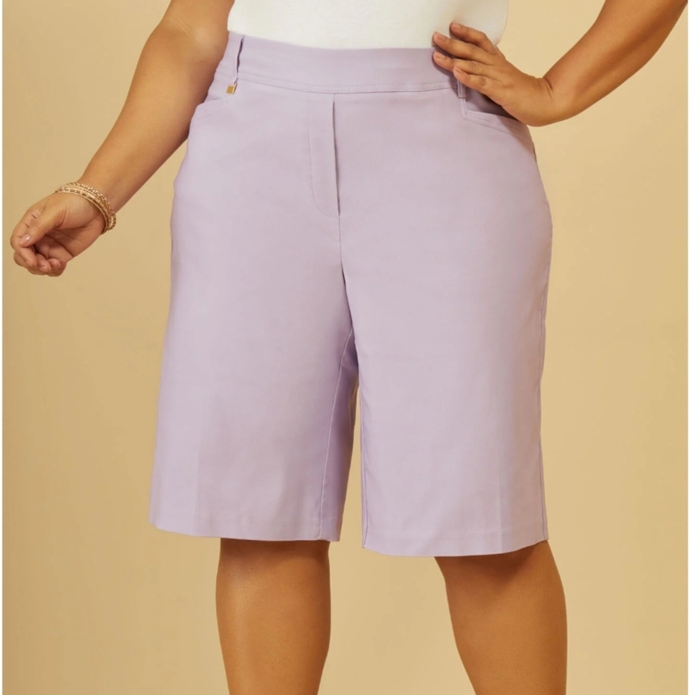 NWT Ashley Stewart Lavender High Rise Twill Bermuda Shorts Size 22/24